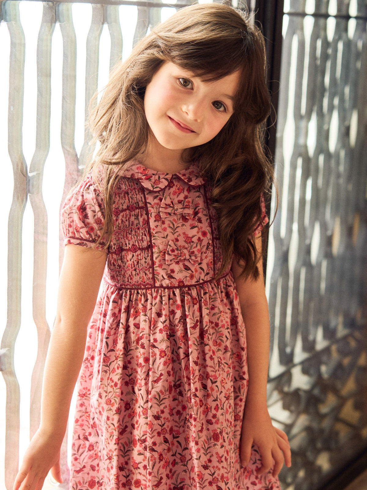 Pink Bird Floral Scarlett Girl Hand-Smocked Dress