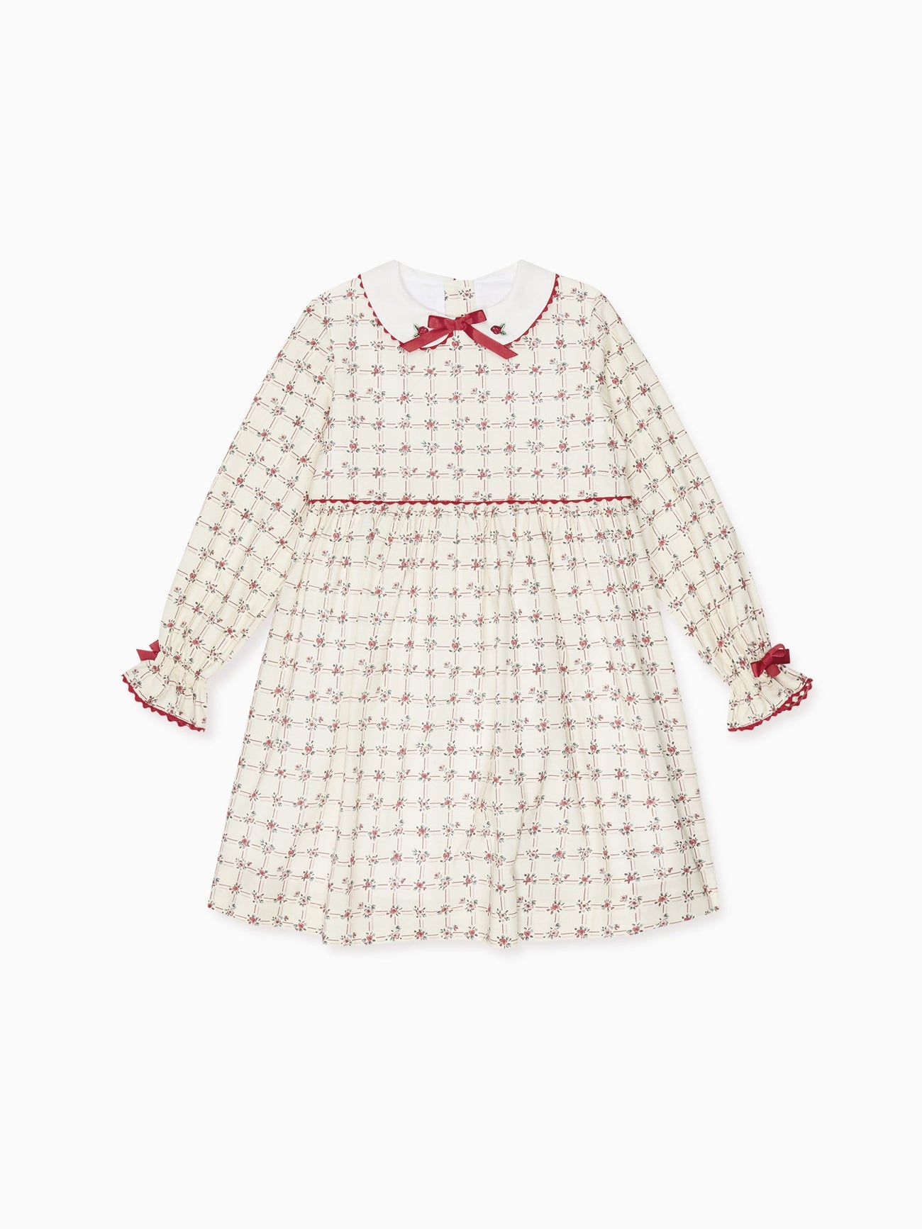 Red Grid Floral Selena Girl Dress