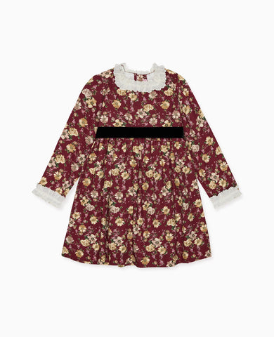 Burgundy Floral Silas Girl Dress