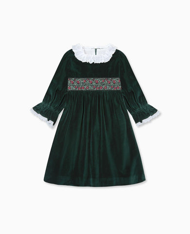 Dark Green Silas Velvet Girl Dress