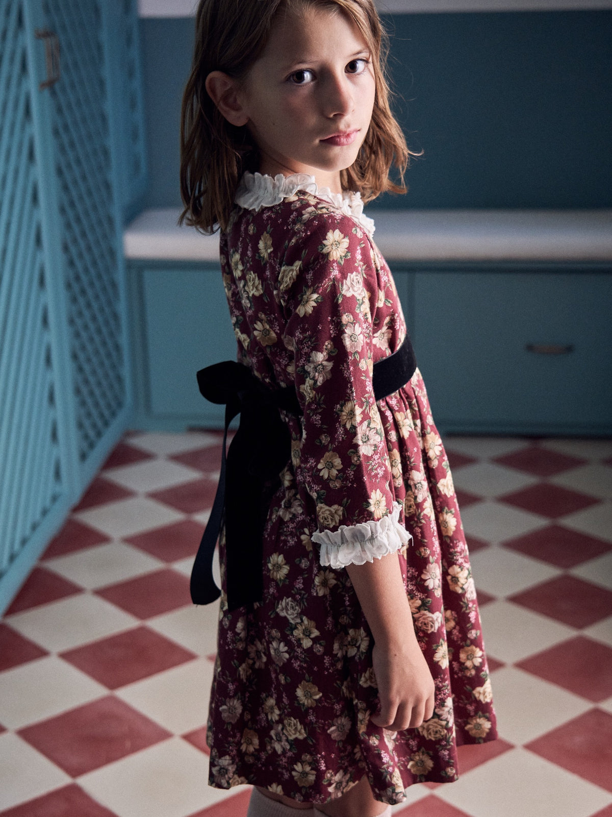 Burgundy Floral Silas Girl Dress