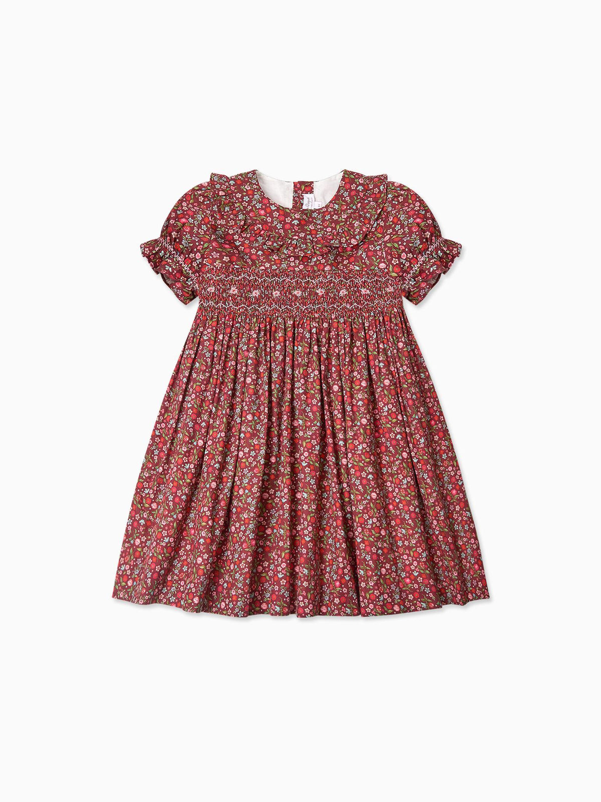 Burgundy Floral Silvana Girl Hand-Smocked Dress