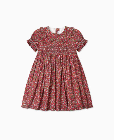 Burgundy Floral Silvana Girl Hand-Smocked Dress