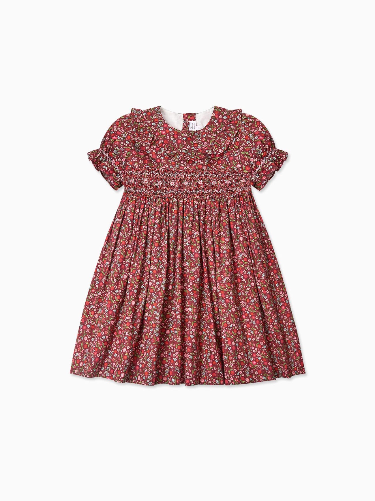 Burgundy Floral Silvana Girl Hand-Smocked Dress
