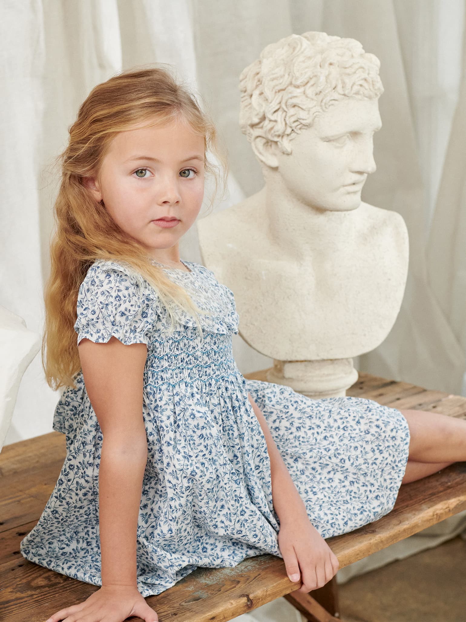 Blue Floral Silvana Girl Hand Smocked Dress