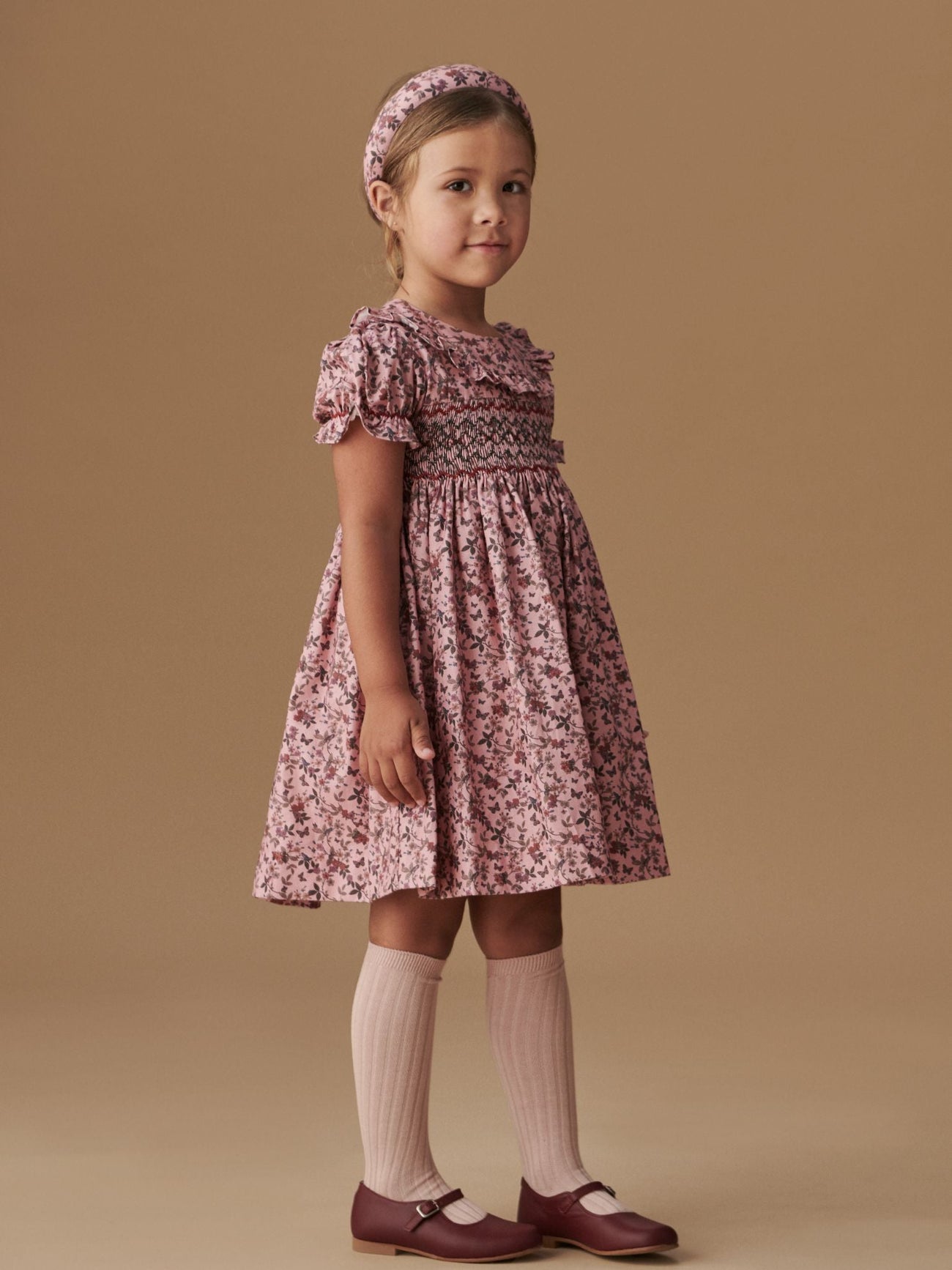 Dusty Pink Floral Silvana Girl Hand-Smocked Dress