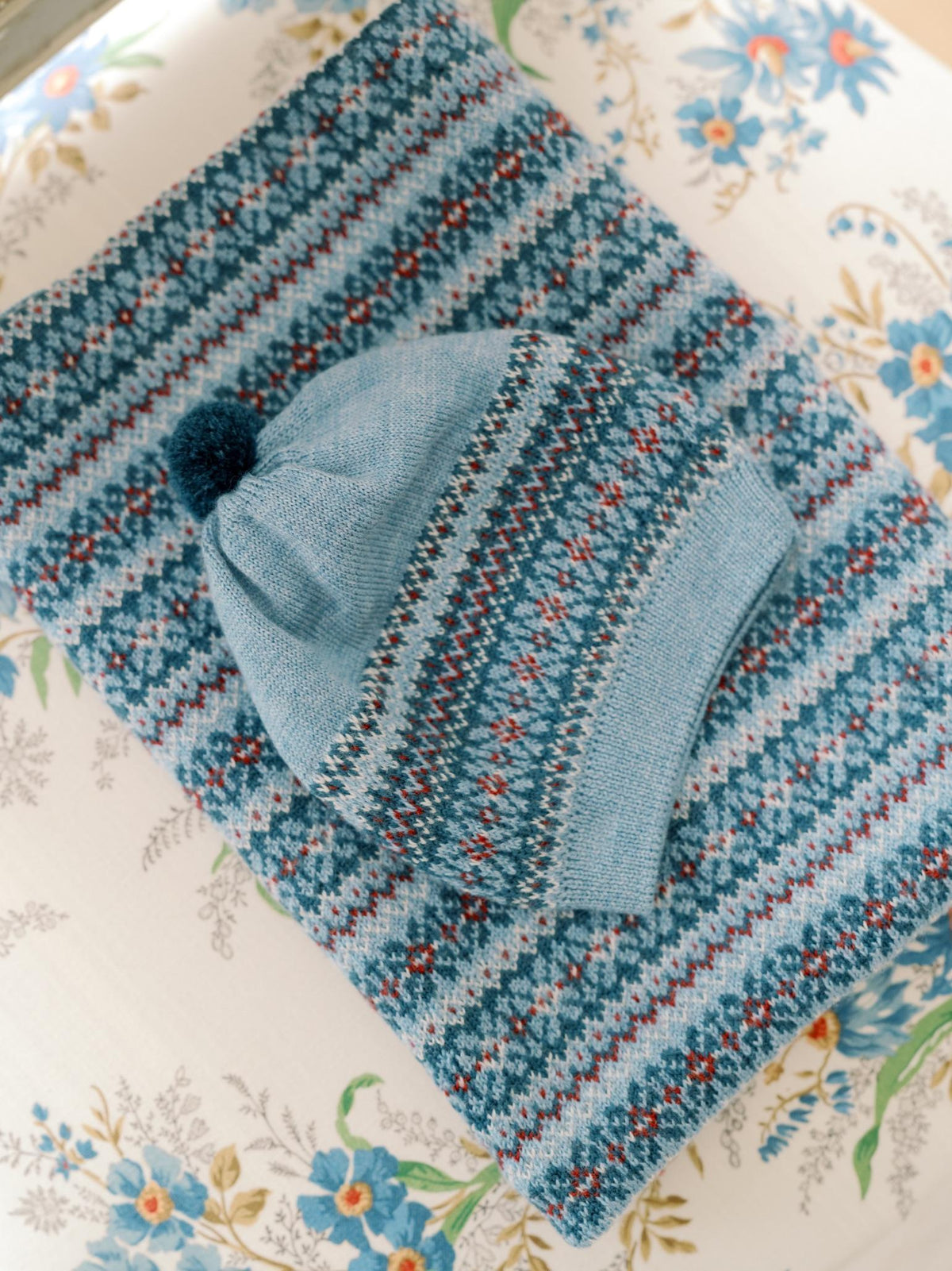 Dusty Blue Merino Fair Isle Kids Snood