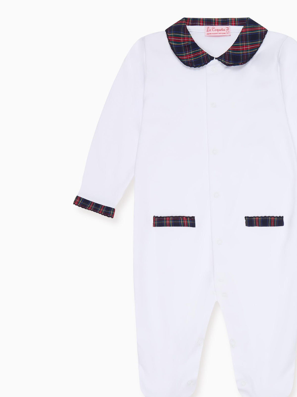 White & Navy Tartan Lindo Baby Sleepsuit