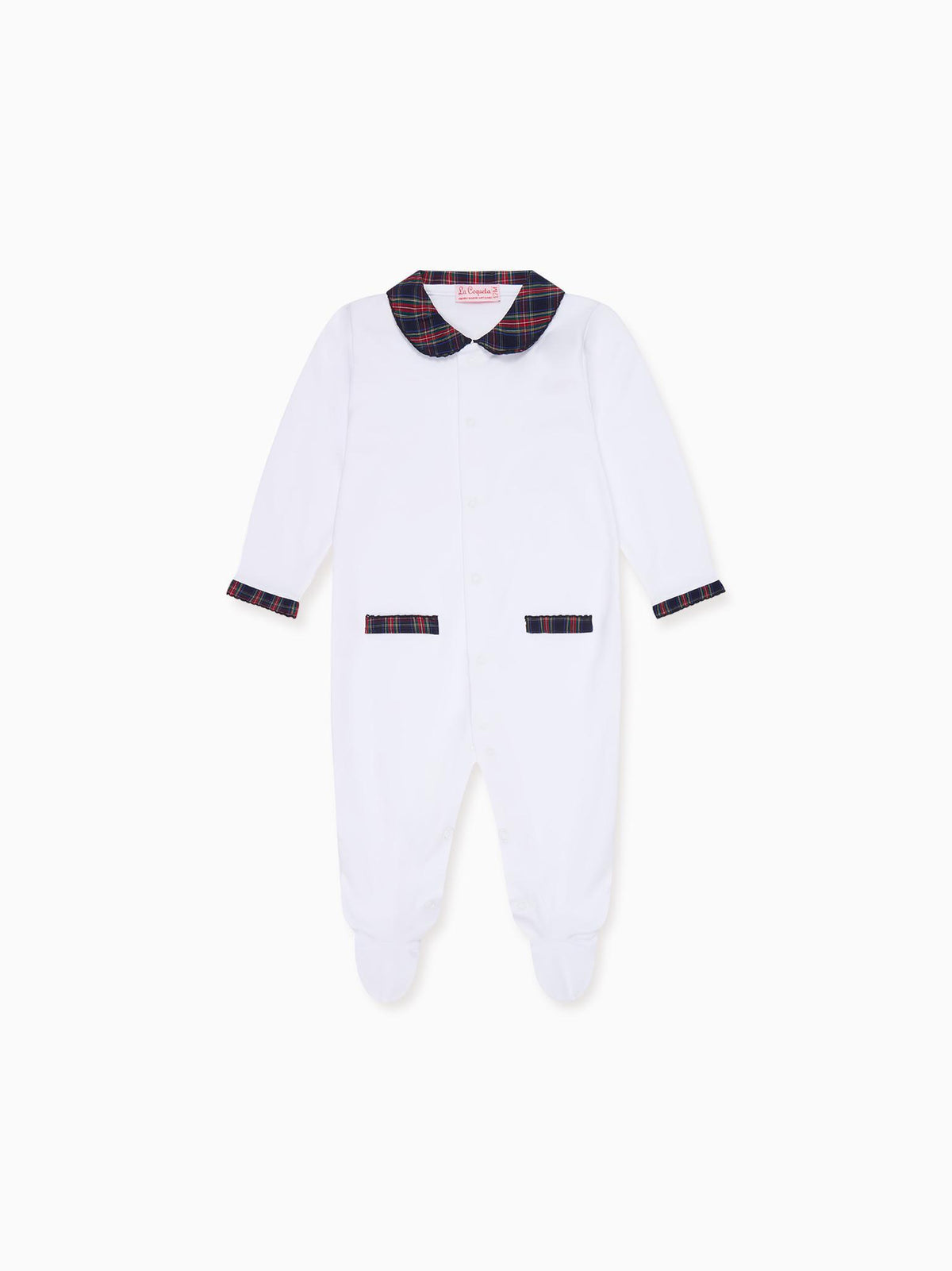 White & Navy Tartan Lindo Baby Sleepsuit