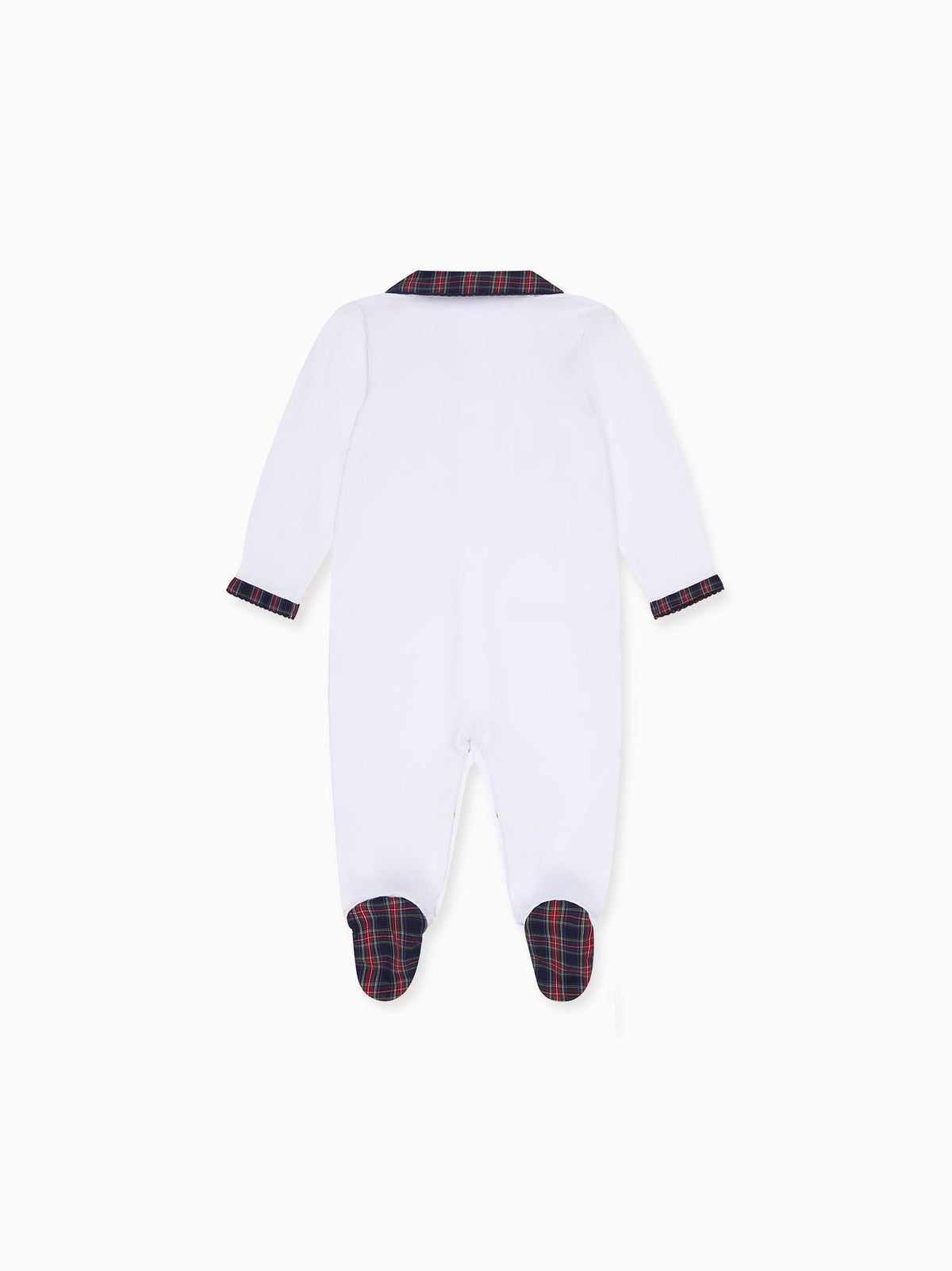 White & Navy Tartan Lindo Baby Sleepsuit