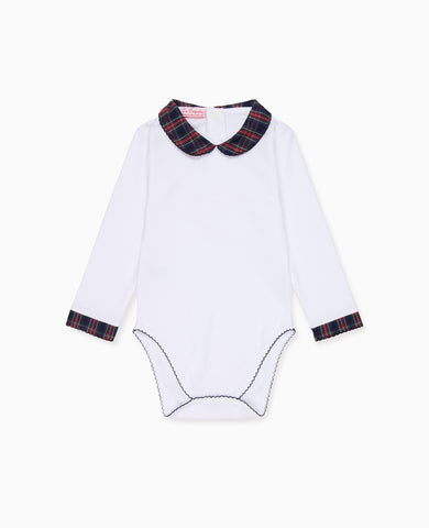 White & Navy Tartan Bastia Baby Body Vest
