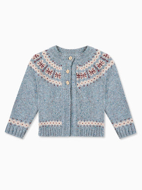 Dusty Blue Taylor Merino Fair Isle Baby Cardigan