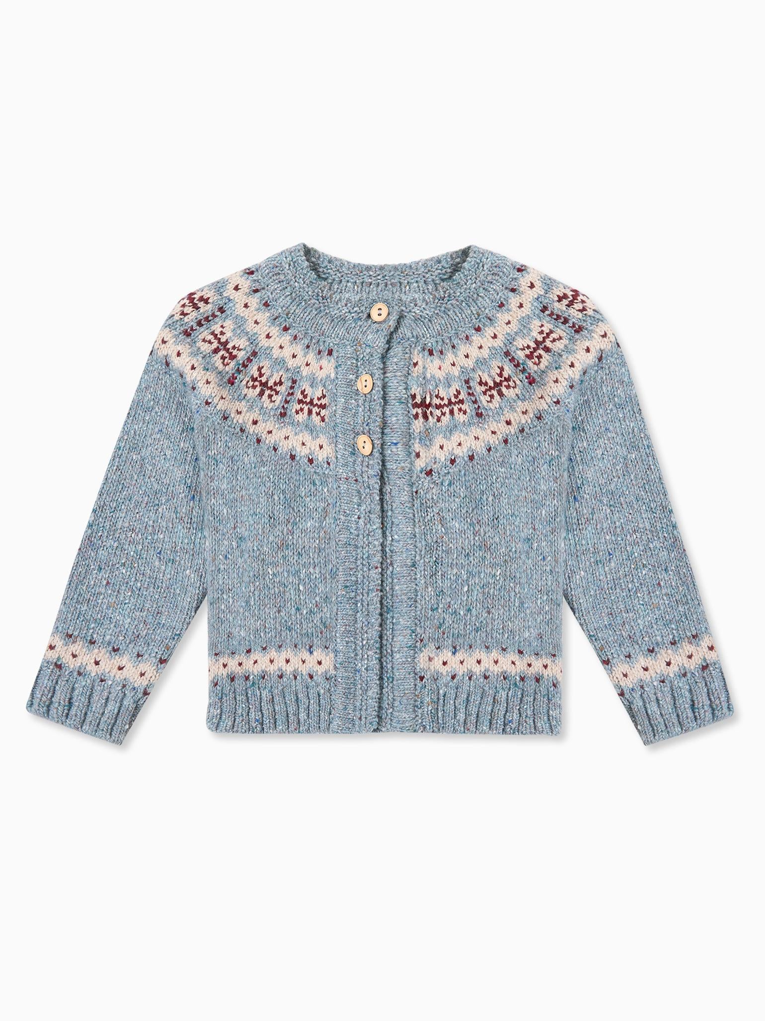 Dusty Blue Taylor Merino Fair Isle Baby Cardigan