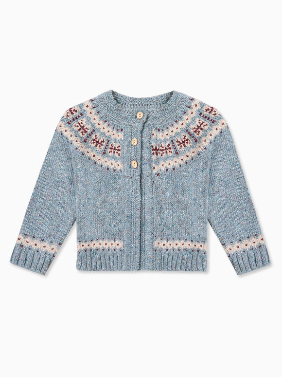 Dusty Blue Taylor Merino Fair Isle Baby Cardigan