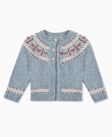 Dusty Blue Taylor Merino Fair Isle Baby Cardigan