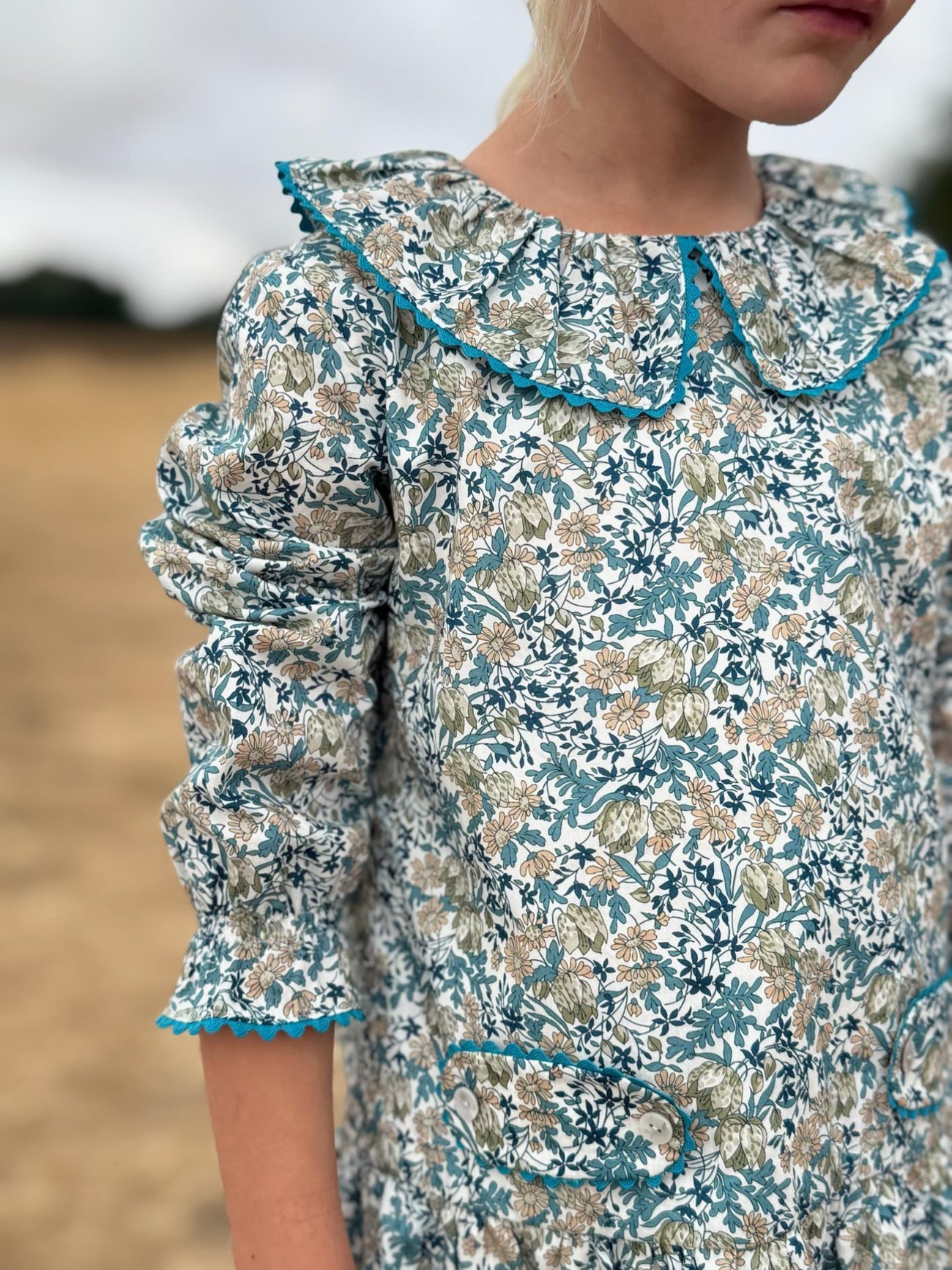 Teal Floral Tessa Liberty Girl Drop Waist Dress