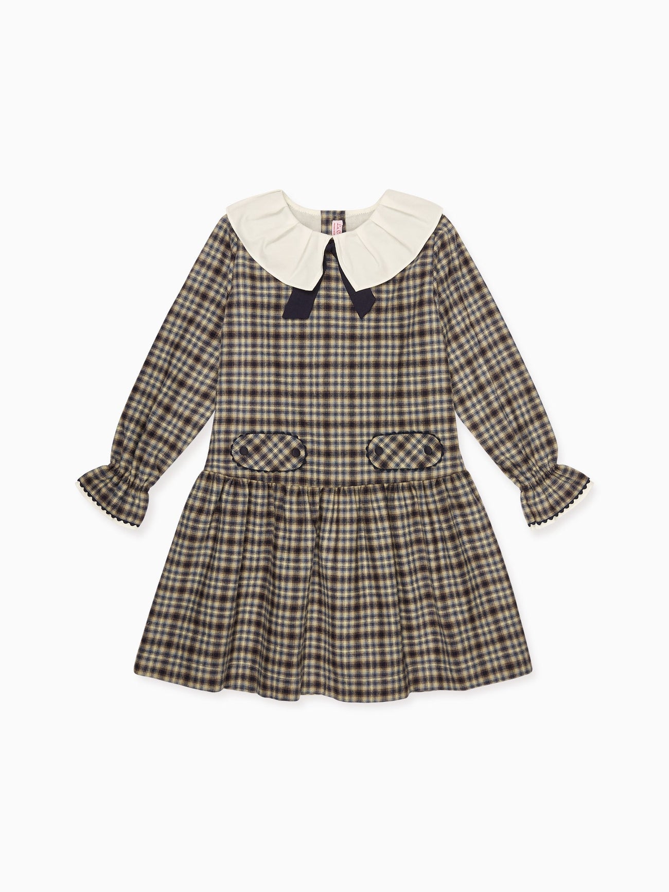 Navy Check Tessa Girl Drop Waist Dress