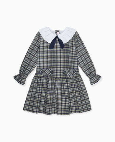 Navy Check Tessa Girl Drop Waist Dress