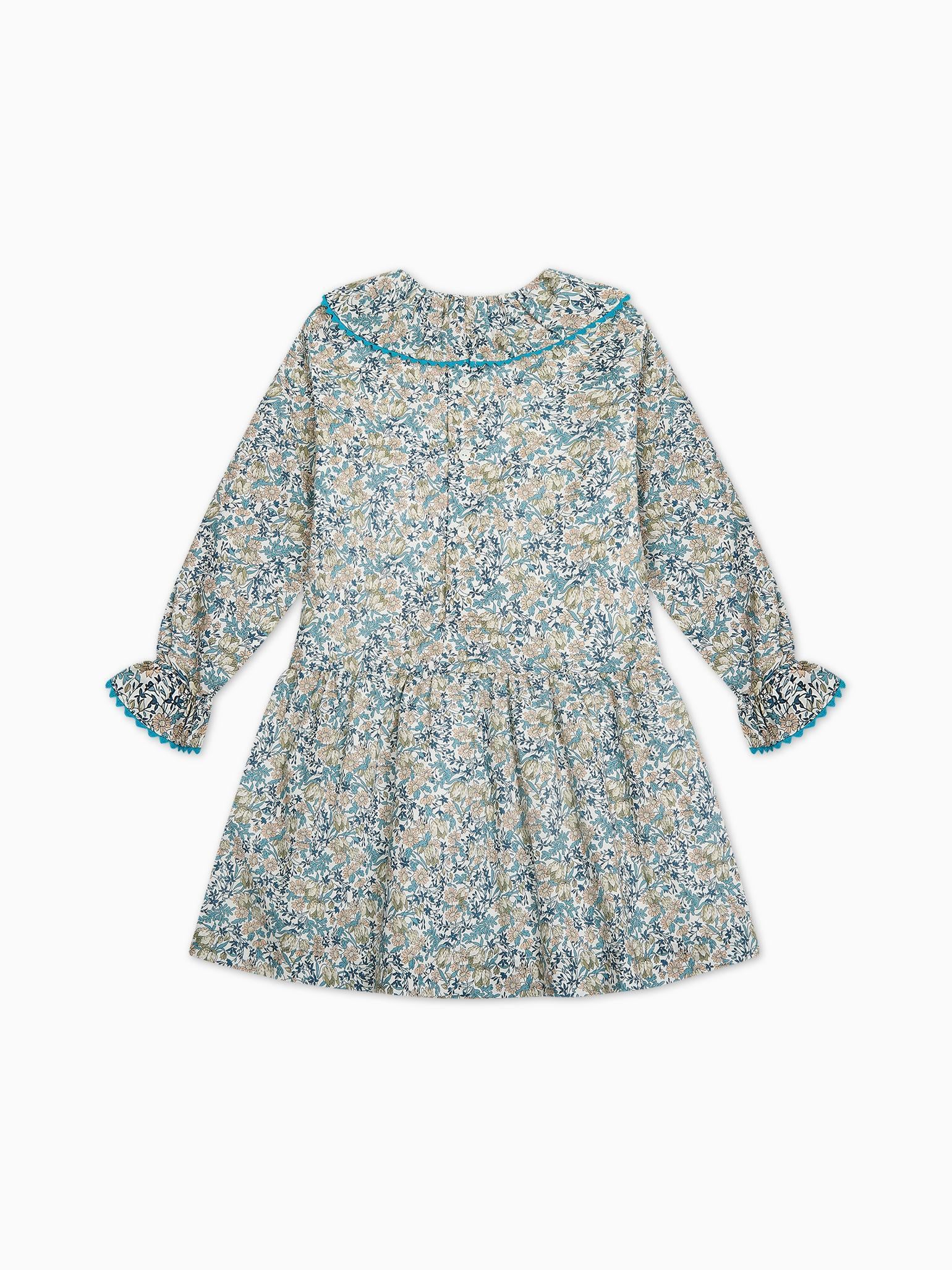 Teal Floral Tessa Made With Liberty Fabric Girl Drop Waist Dress