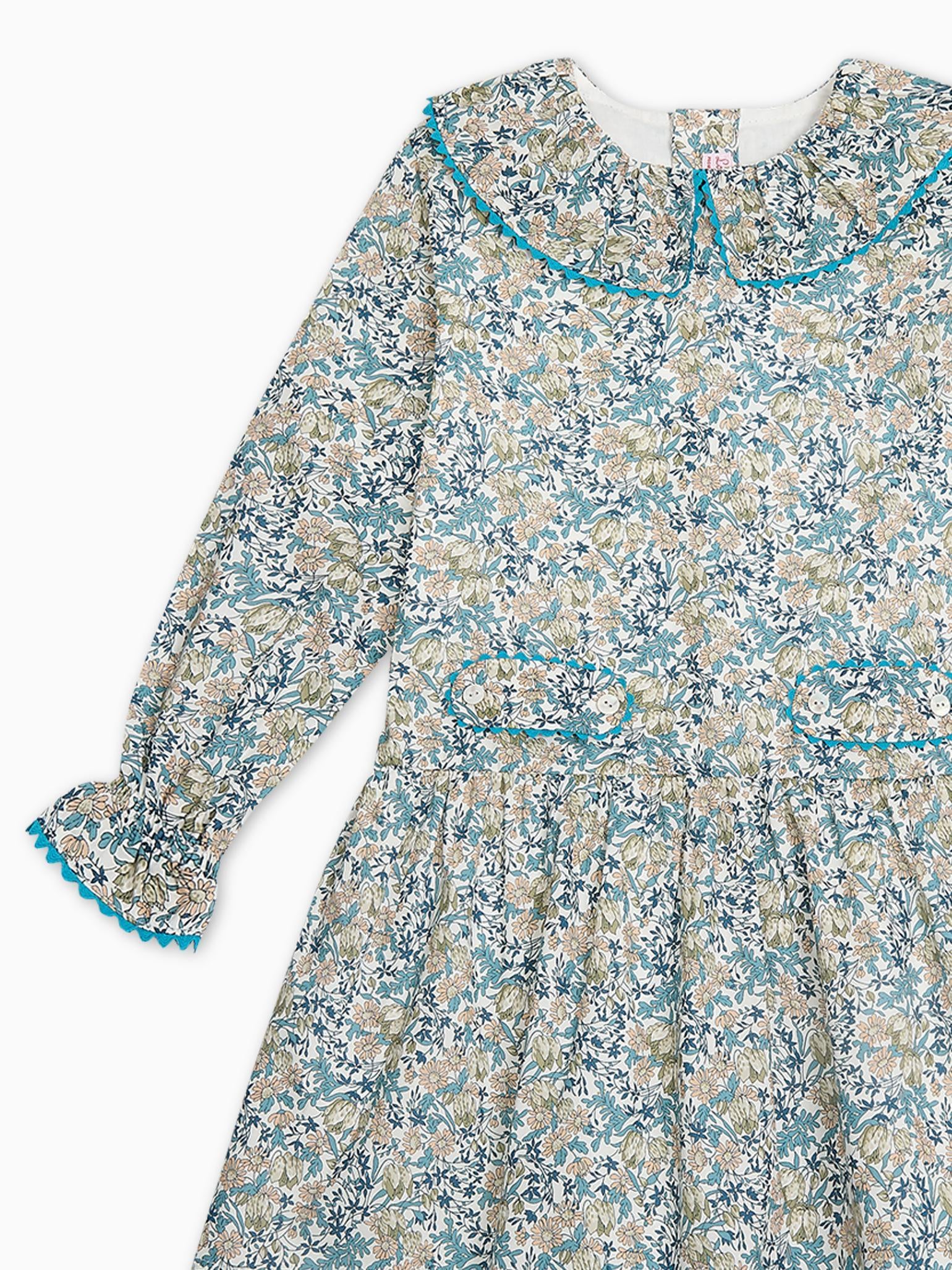 Teal Floral Tessa Made With Liberty Fabric Girl Drop Waist Dress