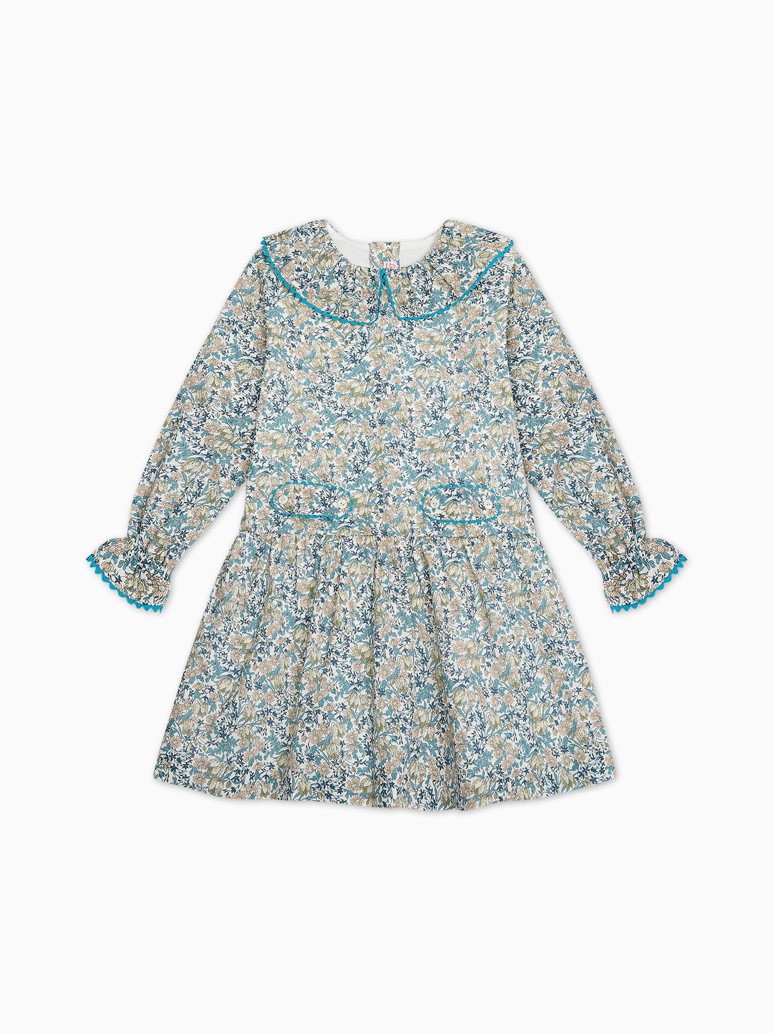 Teal Floral Tessa Made With Liberty Fabric Girl Drop Waist Dress