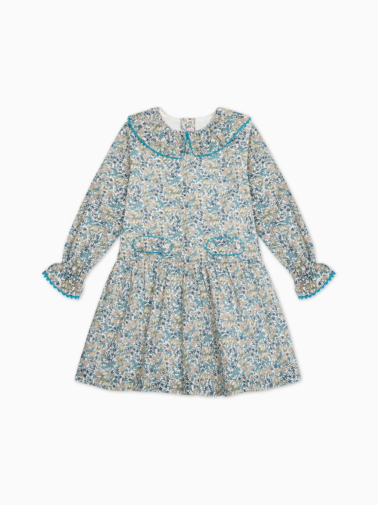 Teal Floral Tessa Liberty Girl Drop Waist Dress