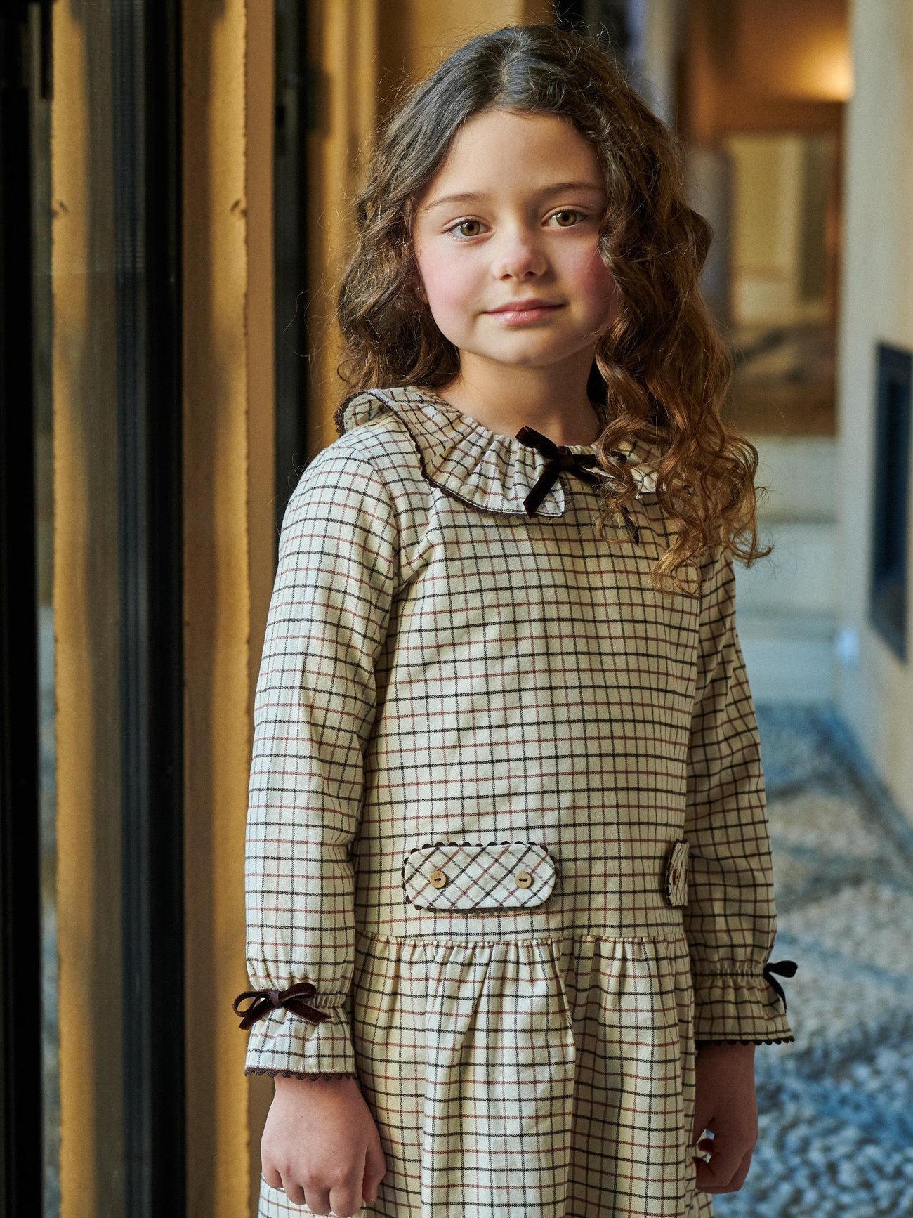 Caramel Check Tessa Girl Drop Waist Dress