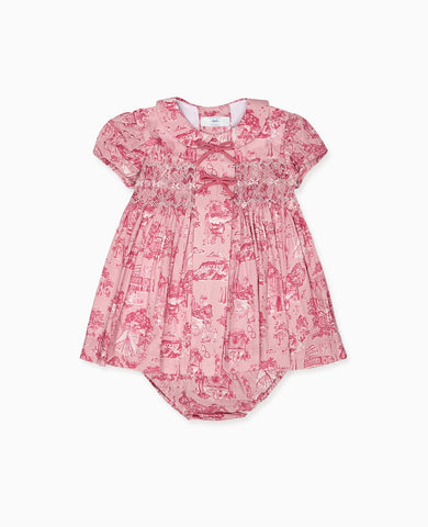 Nicky Hilton x La Coqueta Pink Toile de Jouy Theodora Baby Girl Hand-Smocked Set