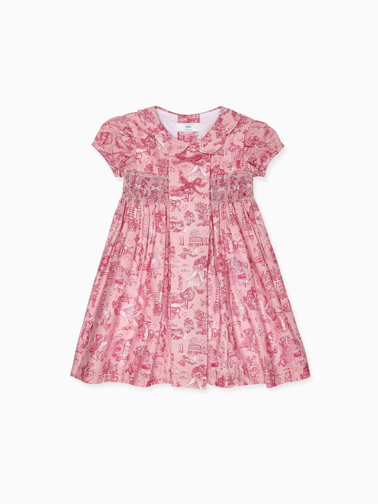 Nicky Hilton x La Coqueta Pink Toile de Jouy Theodora Girl Hand-Smocked Dress