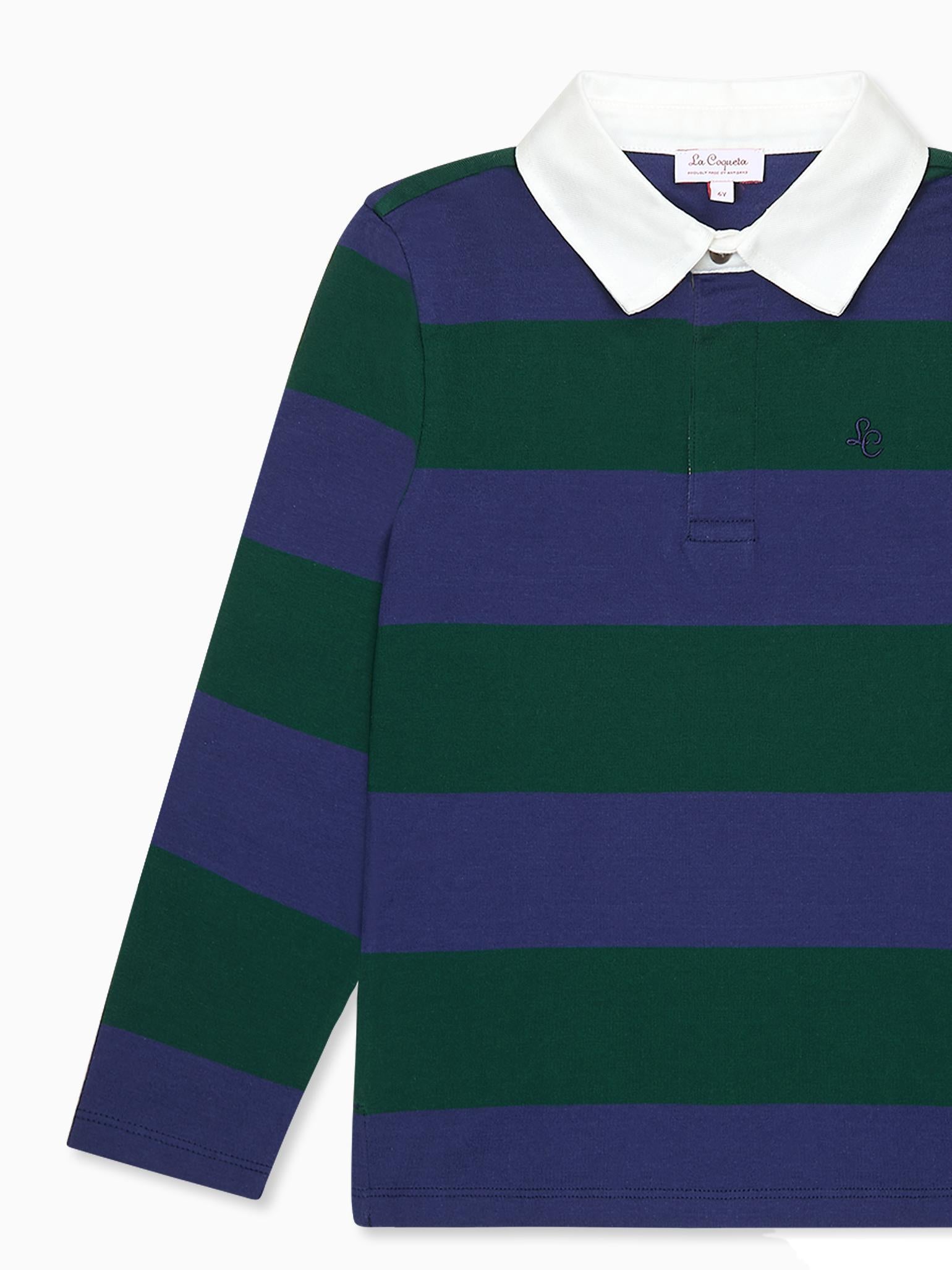 Green Stripe Tijo Long Sleeve Boy Rugby Shirt