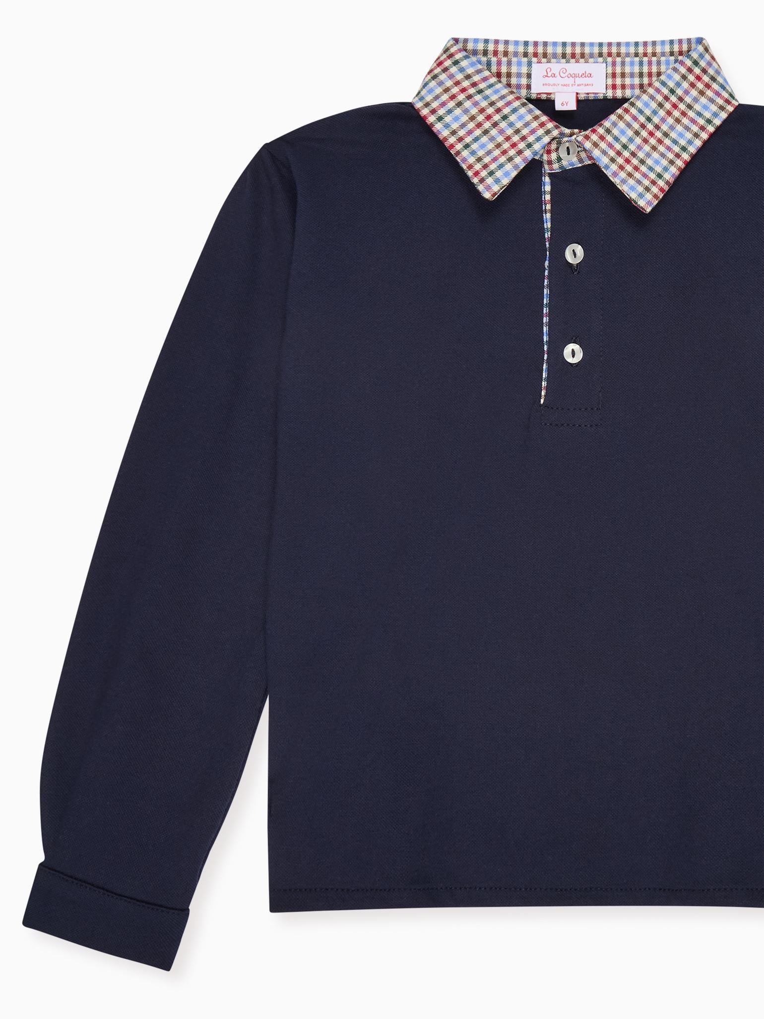 Navy Check Tijo Long Sleeve Boy Rugby Shirt