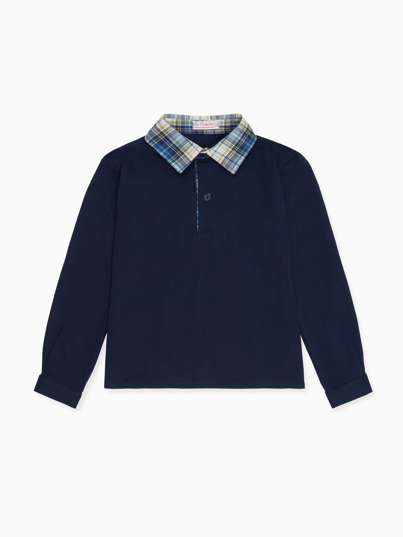 Navy Tartan Tijo Long Sleeve Kids Rugby Top