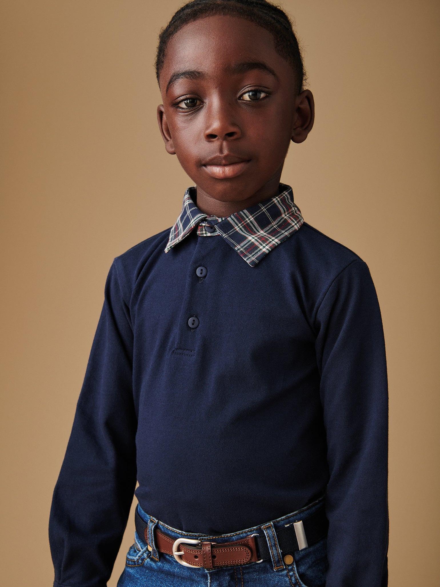 Navy Check Tijo Long Sleeve Boy Rugby Shirt | La Coqueta Kids UK