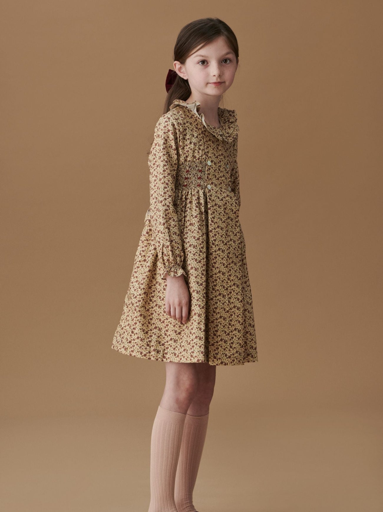 Caramel Floral Valerie Girl Hand-Smocked Dress