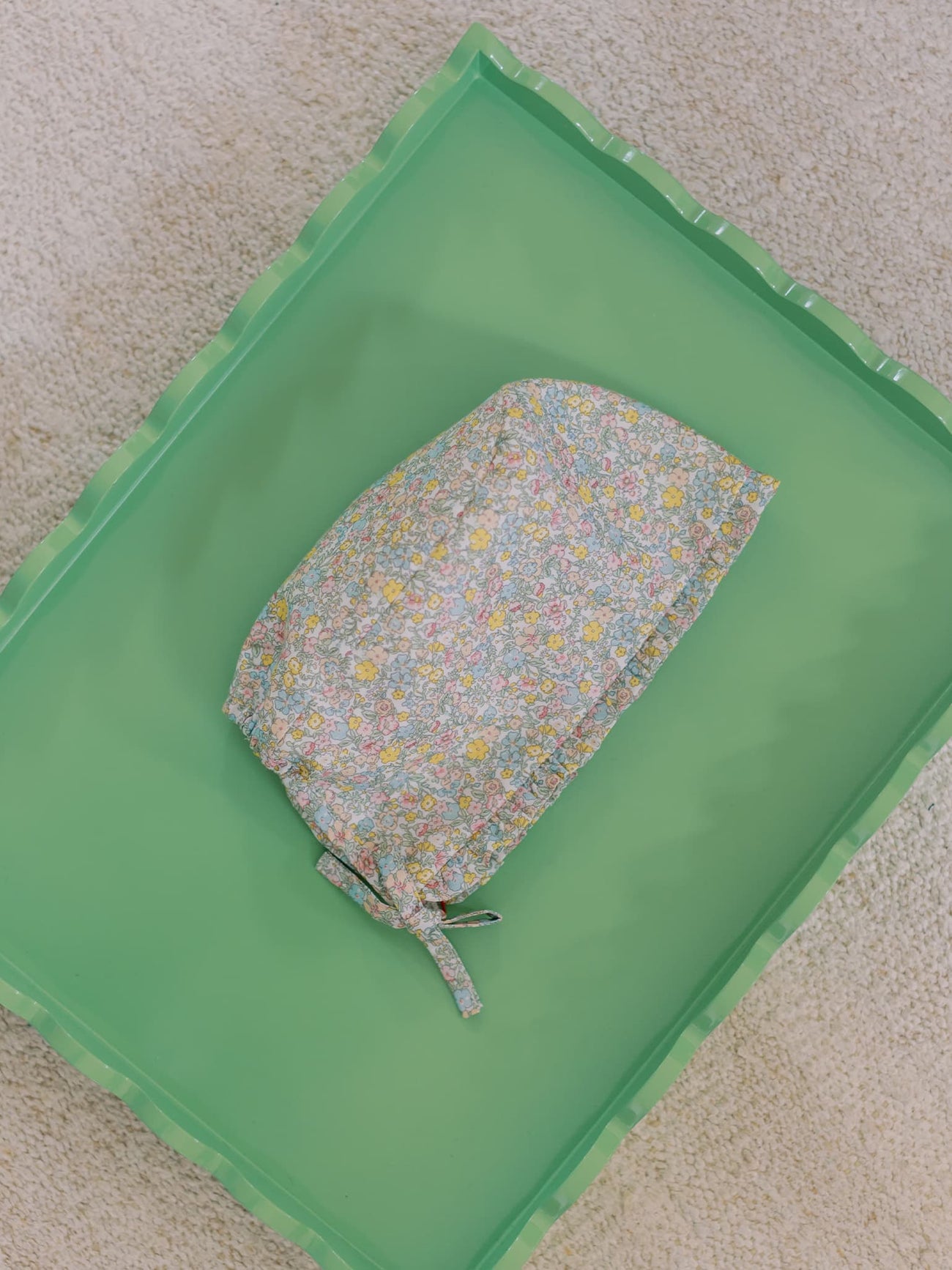 Green Floral Varela Cotton Baby Girl Bonnet