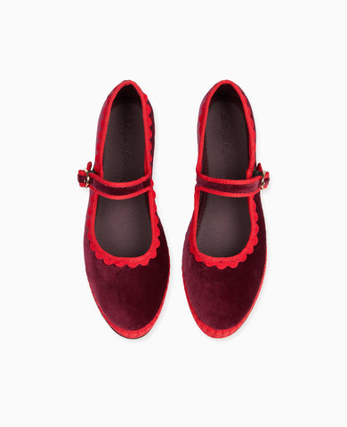 Flabelus x La Coqueta Woman Burgundy Velvet Mary Jane Shoes