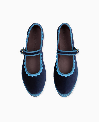 Flabelus x La Coqueta Woman Light Blue Velvet Mary Jane Shoes
