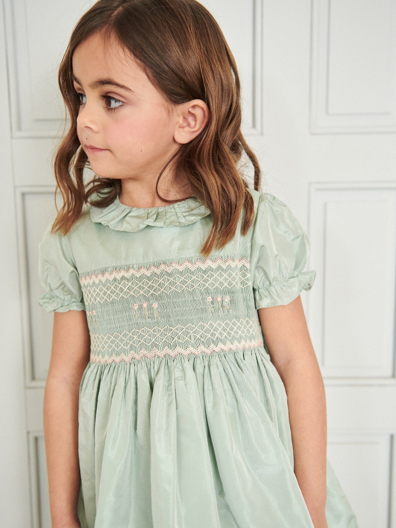 Sage Verity Silk Ceremony Girl Hand-Smocked Dress