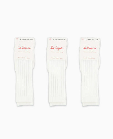 White Ribbed Knee High Kids Socks Set