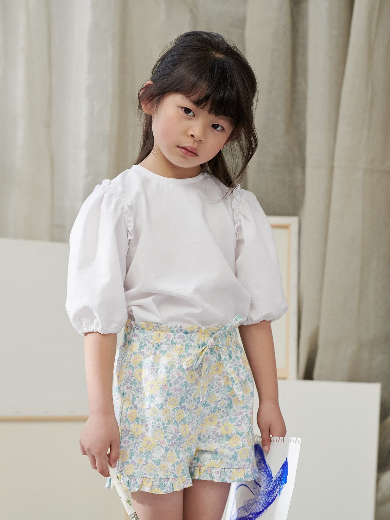 Yellow Floral Flores Girl Cotton Shorts