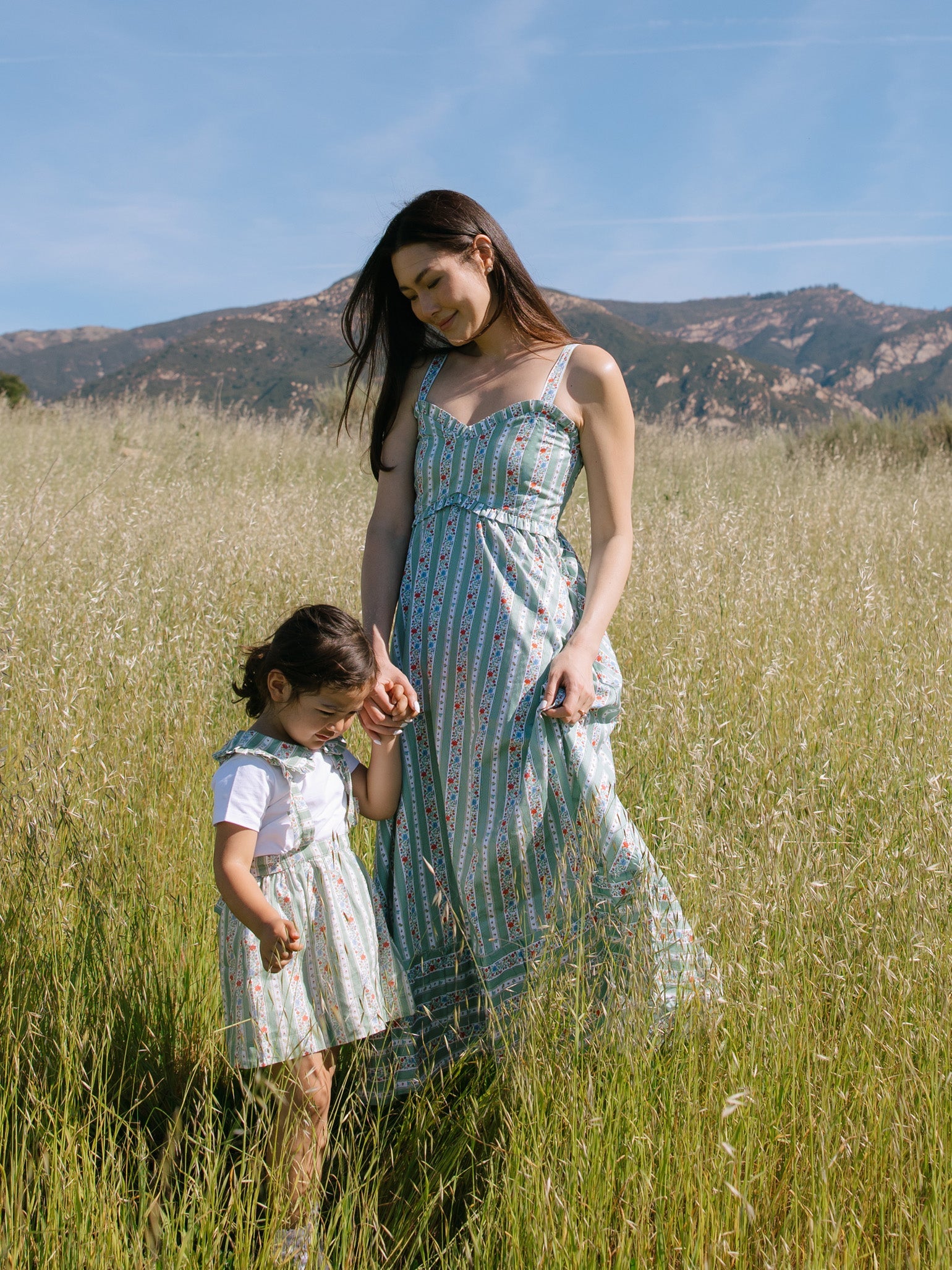 Sage Floral Stripe Toledo Woman Midi Dress