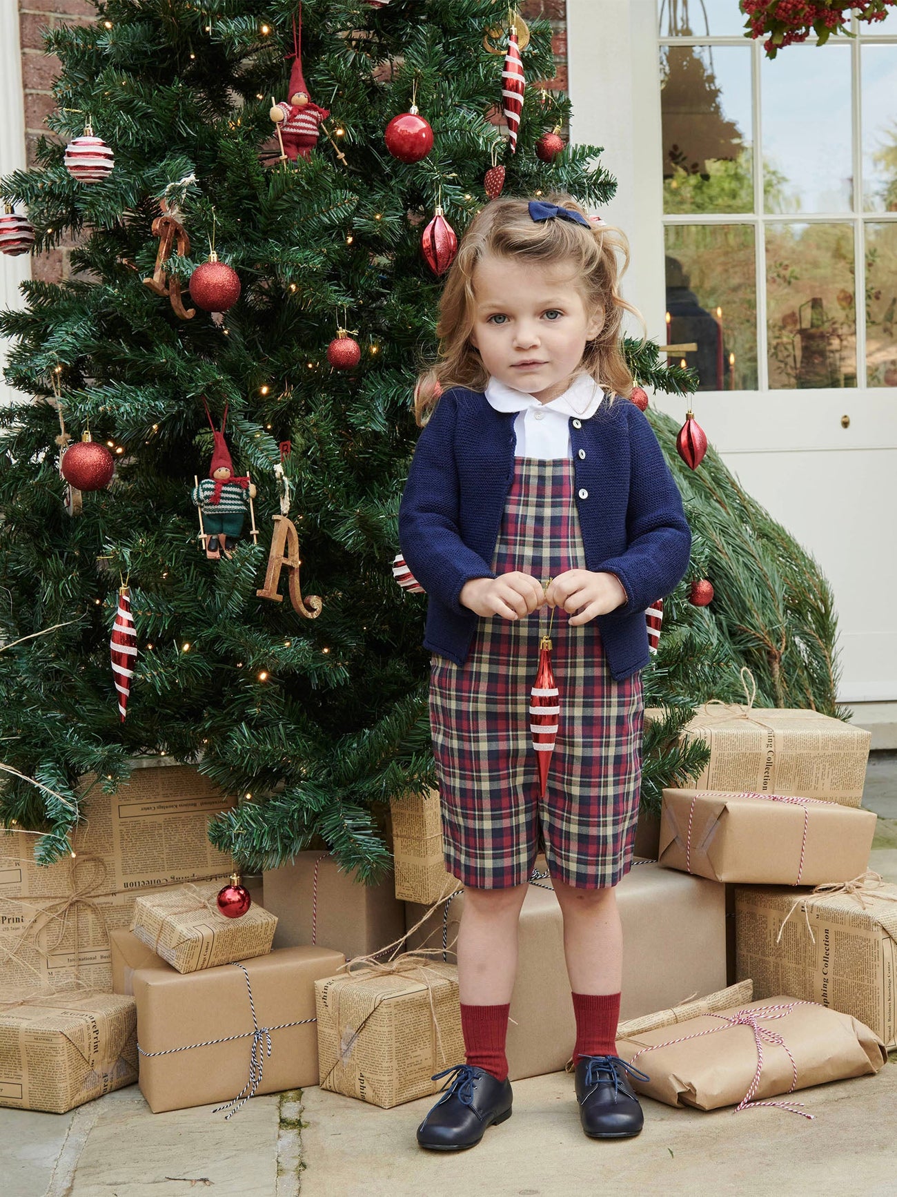 Navy Tartan Buganvilla Baby Dungarees