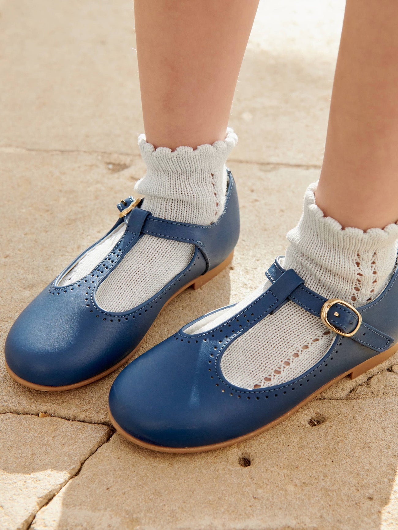 Cobalt Leather Girl T-Bar Shoes