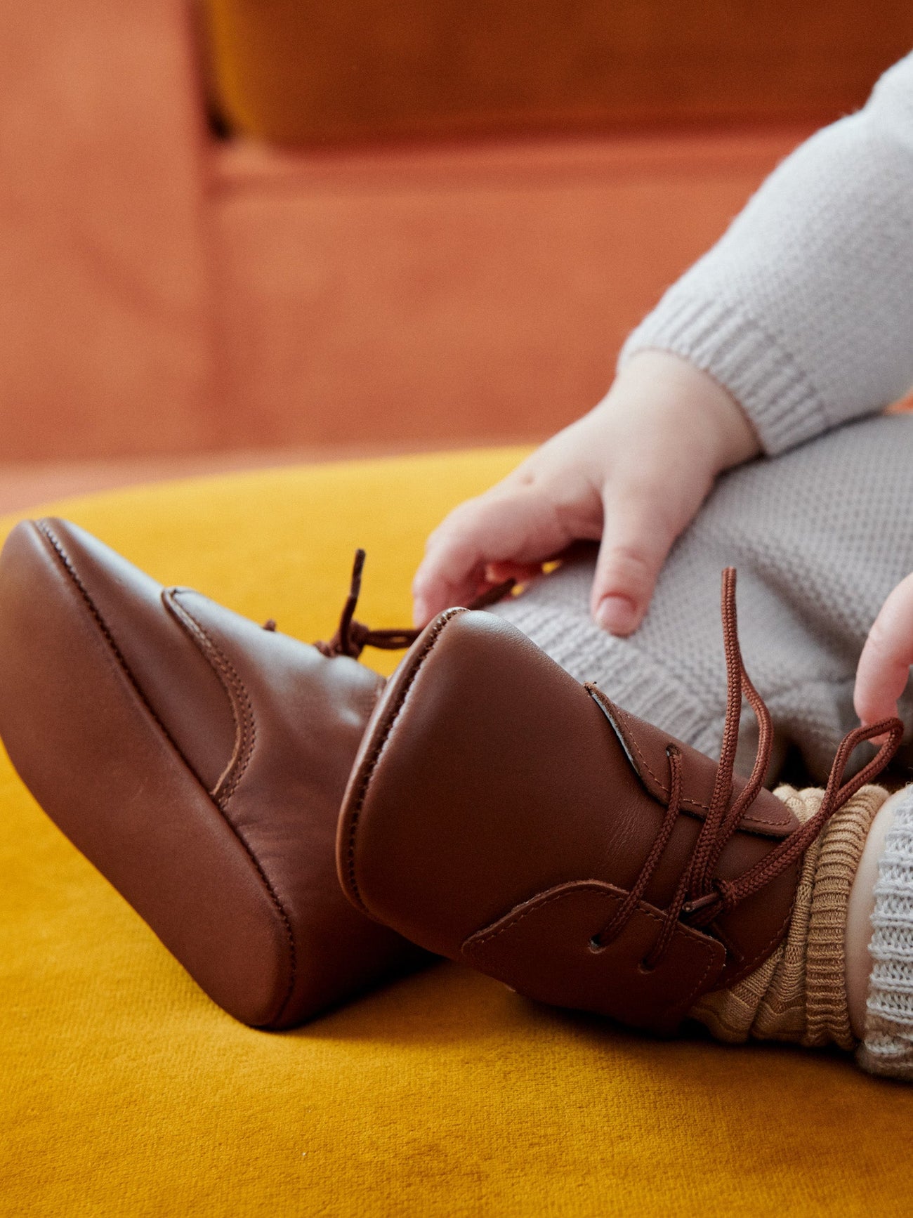 Dark Tan Leather Baby Booties