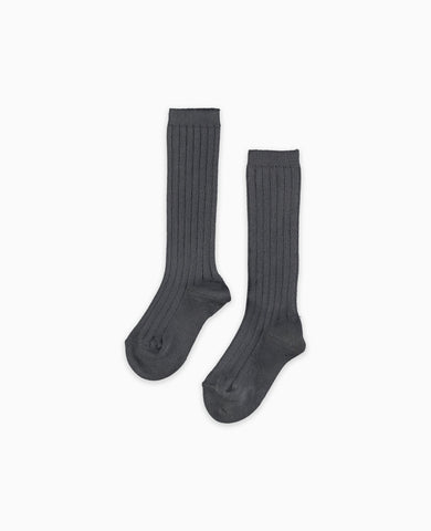 Dark Grey Ribbed Knee High Kids Socks