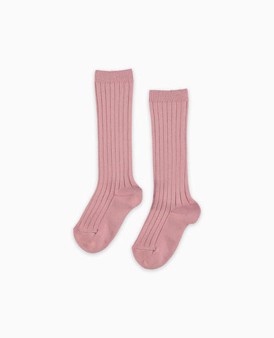 Dusty Pink Ribbed Knee High Girl Socks