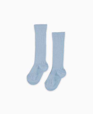 Soft Blue Ribbed Knee High Kids Socks