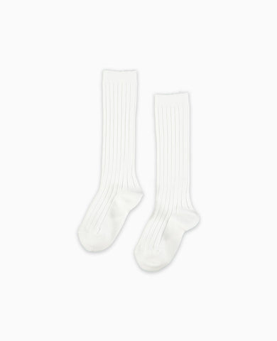 White Ribbed Knee High Kids Socks