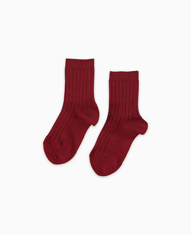 Burgundy Ribbed Short Kids Socks