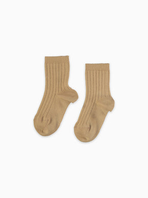 Camel Ribbed Short Kids Socks